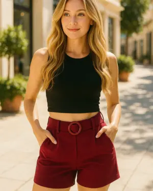 Short Cintura Alta com Cinto Decorativo