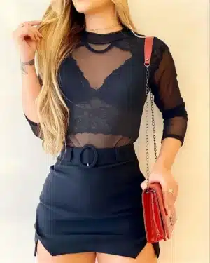 short saia bengaline com cinto