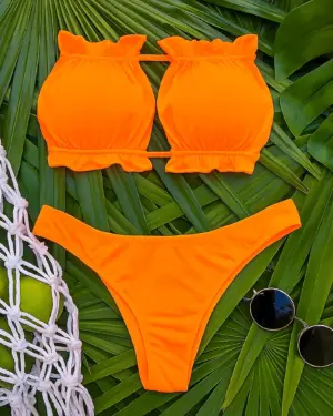 biquini cortininha laranja neon