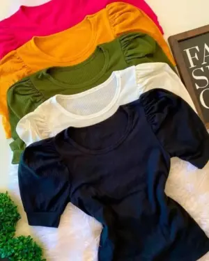 blusa feminina manga princesa decote v