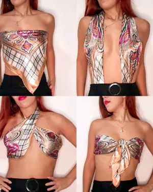 cropped lenço cetim bege