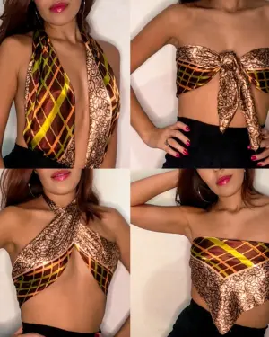 cropped lenço verde marrom