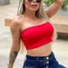 top faixa com bojo, top vermelho